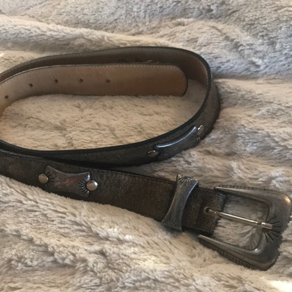 Silver detailed real leather belt vintage 38 inch main image 4